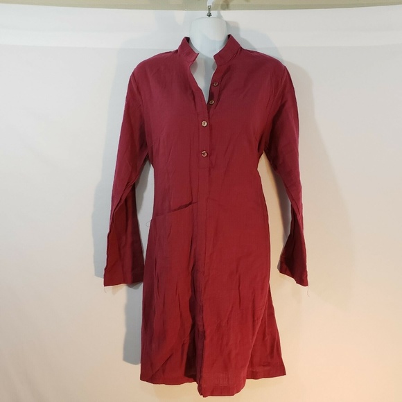 ZANZEA Lagenlook shirt Dress Burgundy Size 10 Fron - Picture 2 of 8